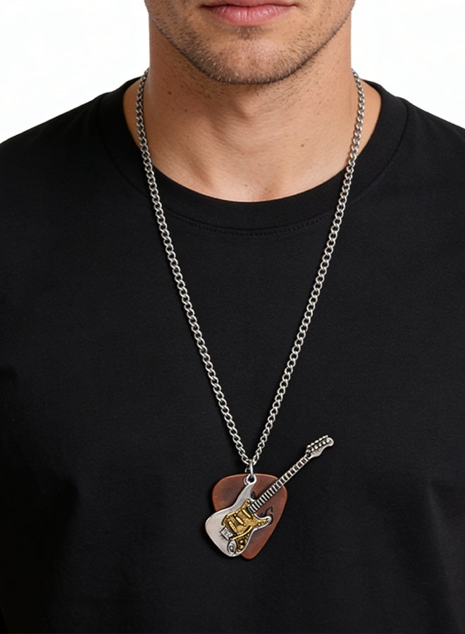 Happy D Guitar Pick Necklace for Men and Women, Personalized Cool Rock Guitar Pendant Necklace, Music Lover, Hip-Hop, Biker, Party Fashion Jewelry with Box - Image 2